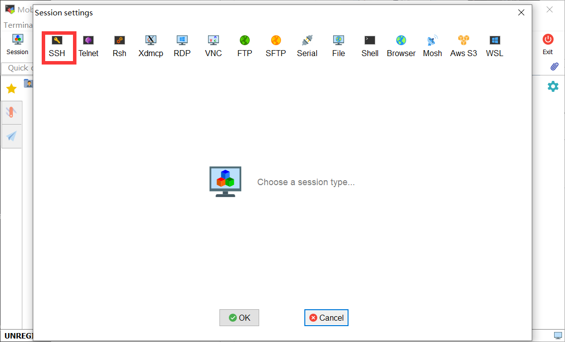 在弹出窗口中选择SSH